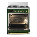 ILVE Majestic III 30-inch Dual Fuel Range with 5 Liquid Propane Burner and Triple Glass Door Electric Oven in Emerald Green with Brass Trim (UM30NR3EGGLP)