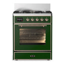 ILVE Majestic III 30-inch Dual Fuel Range with 5 Natural Gas Burner and Triple Glass Door Electric Oven in Emerald Green with Copper Trim (UM30NR3EGP)