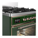 ILVE Majestic III 30-inch Dual Fuel Range with 5 Liquid Propane Burner and Triple Glass Door Electric Oven in Emerald Green with Copper Trim (UM30NR3EGPLP)