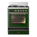 ILVE Majestic III 30-inch Dual Fuel Range with 5 Natural Gas Burner and Triple Glass Door Electric Oven in Emerald Green with Copper Trim (UM30NR3EGP)