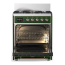 ILVE Majestic III 30-inch Dual Fuel Range with 5 Liquid Propane Burner and Triple Glass Door Electric Oven in Emerald Green with Copper Trim (UM30NR3EGPLP)