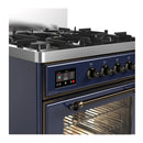 ILVE Majestic III 30-inch Dual Fuel Range with 5 Liquid Propane Burner and Triple Glass Door Electric Oven in Midnight Blue with Burnished Trim (UM30NR3MBBLP)