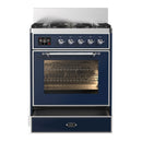 ILVE Majestic III 30-inch Dual Fuel Range with 5 Natural Gas Burner and Triple Glass Door Electric Oven in Midnight Blue with Chrome Trim (UM30NR3MBC)