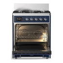 ILVE Majestic III 30-inch Dual Fuel Range with 5 Natural Gas Burner and Triple Glass Door Electric Oven in Midnight Blue with Chrome Trim (UM30NR3MBC)