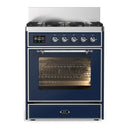 ILVE Majestic III 30-inch Dual Fuel Range with 5 Liquid Propane Burner and Triple Glass Door Electric Oven in Midnight Blue with Chrome Trim (UM30NR3MBCLP)