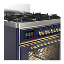 ILVE Majestic III 30-inch Dual Fuel Range with 5 Natural Gas Burner and Triple Glass Door Electric Oven in Blue Grey with Brass Trim (UM30NR3MBG)