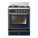 ILVE Majestic III 30-inch Dual Fuel Range with 5 Natural Gas Burner and Triple Glass Door Electric Oven in Blue Grey with Brass Trim (UM30NR3MBG)