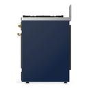 ILVE Majestic III 30-inch Dual Fuel Range with 5 Natural Gas Burner and Triple Glass Door Electric Oven in Blue Grey with Brass Trim (UM30NR3MBG)
