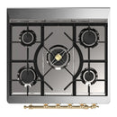 ILVE Majestic III 30-inch Dual Fuel Range with 5 Natural Gas Burner and Triple Glass Door Electric Oven in Blue Grey with Brass Trim (UM30NR3MBG)