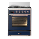 ILVE Majestic III 30-inch Dual Fuel Range with 5 Natural Gas Burner and Triple Glass Door Electric Oven in Midnight Blue with Copper Trim (UM30NR3MBP)