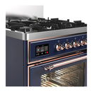 ILVE Majestic III 30-inch Dual Fuel Range with 5 Liquid Propane Burner and Triple Glass Door Electric Oven in Midnight Blue with Copper Trim (UM30NR3MBPLP)