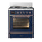 ILVE Majestic III 30-inch Dual Fuel Range with 5 Natural Gas Burner and Triple Glass Door Electric Oven in Midnight Blue with Copper Trim (UM30NR3MBP)