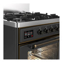ILVE Majestic III 30-inch Dual Fuel Range with 5 Liquid Propane Burner and Triple Glass Door Electric Oven in Graphite Matte with Burnished Trim (UM30NR3MGBLP)