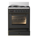 ILVE Majestic III 30-inch Dual Fuel Range with 5 Natural Gas Burner and Triple Glass Door Electric Oven in Graphite Matte with Burnished Trim (UM30NR3MGB)
