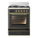 ILVE Majestic III 30-inch Dual Fuel Range with 5 Liquid Propane Burner and Triple Glass Door Electric Oven in Graphite Matte with Brass Trim (UM30NR3MGGLP)