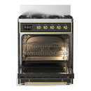 ILVE Majestic III 30-inch Dual Fuel Range with 5 Natural Gas Burner and Triple Glass Door Electric Oven in Graphite Matte with Brass Trim (UM30NR3MGG)