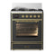 ILVE Majestic III 30-inch Dual Fuel Range with 5 Natural Gas Burner and Triple Glass Door Electric Oven in Graphite Matte with Brass Trim (UM30NR3MGG)