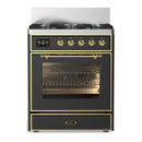 ILVE Majestic III 30-inch Dual Fuel Range with 5 Liquid Propane Burner and Triple Glass Door Electric Oven in Graphite Matte with Brass Trim (UM30NR3MGGLP)