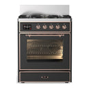 ILVE Majestic III 30-inch Dual Fuel Range with 5 Natural Gas Burner and Triple Glass Door Electric Oven in Graphite Matte with Copper Trim (UM30NR3MGP)
