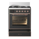 ILVE Majestic III 30-inch Dual Fuel Range with 5 Natural Gas Burner and Triple Glass Door Electric Oven in Graphite Matte with Copper Trim (UM30NR3MGP)