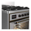 ILVE Majestic III 30-inch Dual Fuel Range with 5 Natural Gas Burner and Triple Glass Door Electric Oven in Stainless Steel with Burnished Trim (UM30NR3SSB)