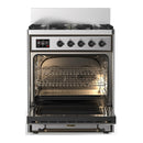 ILVE Majestic III 30-inch Dual Fuel Range with 5 Natural Gas Burner and Triple Glass Door Electric Oven in Stainless Steel with Burnished Trim (UM30NR3SSB)