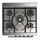 ILVE Majestic III 30-inch Dual Fuel Range with 5 Natural Gas Burner and Triple Glass Door Electric Oven in Stainless Steel with Burnished Trim (UM30NR3SSB)