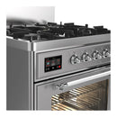 ILVE Majestic III 30-inch Dual Fuel Range with 5 Natural Gas Burner and Triple Glass Door Electric Oven in Stainless Steel with Chrome Trim (UM30NR3SSC)