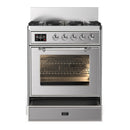ILVE Majestic III 30-inch Dual Fuel Range with 5 Natural Gas Burner and Triple Glass Door Electric Oven in Stainless Steel with Chrome Trim (UM30NR3SSC)