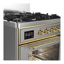 ILVE Majestic III 30-inch Dual Fuel Range with 5 Natural Gas Burner and Triple Glass Door Electric Oven in Stainless Steel with Brass Trim (UM30NR3SSG)