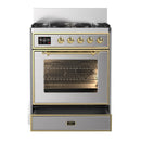 ILVE Majestic III 30-inch Dual Fuel Range with 5 Natural Gas Burner and Triple Glass Door Electric Oven in Stainless Steel with Brass Trim (UM30NR3SSG)