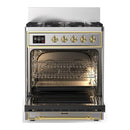 ILVE Majestic III 30-inch Dual Fuel Range with 5 Natural Gas Burner and Triple Glass Door Electric Oven in Stainless Steel with Brass Trim (UM30NR3SSG)