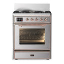 ILVE Majestic III 30-inch Dual Fuel Range with 5 Natural Gas Burner and Triple Glass Door Electric Oven in Stainless Steel with Copper Trim (UM30NR3SSP)