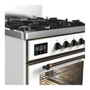 ILVE Majestic III 30-inch Dual Fuel Range with 5 Natural Gas Burner and Triple Glass Door Electric Oven in White with Burnished Trim (UM30NR3WHB)