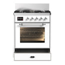 ILVE Majestic III 30-inch Dual Fuel Range with 5 Natural Gas Burner and Triple Glass Door Electric Oven in White with Chrome Trim (UM30NR3WHC)