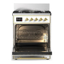 ILVE Majestic III 30-inch Dual Fuel Range with 5 Natural Gas Burner and Triple Glass Door Electric Oven in White with Brass Trim (UM30NR3WHG)