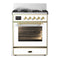 ILVE Majestic III 30-inch Dual Fuel Range with 5 Natural Gas Burner and Triple Glass Door Electric Oven in White with Brass Trim (UM30NR3WHG)