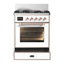 ILVE Majestic III 30-inch Dual Fuel Range with 5 Natural Gas Burner and Triple Glass Door Electric Oven in White with Copper Trim (UM30NR3WHP)