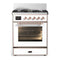 ILVE Majestic III 30-inch Dual Fuel Range with 5 Natural Gas Burner and Triple Glass Door Electric Oven in White with Copper Trim (UM30NR3WHP)