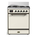 ILVE Majestic III 30-inch Dual Fuel Range with 5 Natural Gas Burner and Solid Door Electric Oven in Antique White with Burnished Trim (UM30QNR3AWB)