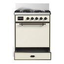 ILVE Majestic III 30-inch Dual Fuel Range with 5 Natural Gas Burner and Solid Door Electric Oven in Antique White with Burnished Trim (UM30QNR3AWB)
