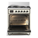 ILVE Majestic III 30-inch Dual Fuel Range with 5 Natural Gas Burner and Solid Door Electric Oven in Antique White with Burnished Trim (UM30QNR3AWB)