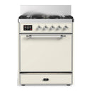 ILVE Majestic III 30-inch Dual Fuel Range with 5 Natural Gas Burner and Solid Door Electric Oven in Antique White with Chrome Trim (UM30QNR3AWC)