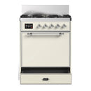 ILVE Majestic III 30-inch Dual Fuel Range with 5 Natural Gas Burner and Solid Door Electric Oven in Antique White with Chrome Trim (UM30QNR3AWC)