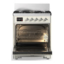 ILVE Majestic III 30-inch Dual Fuel Range with 5 Liquid Propane Burner and Solid Door Electric Oven in Antique White with Chrome Trim (UM30QNR3AWCLP)