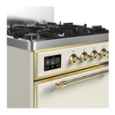 ILVE Majestic III 30-inch Dual Fuel Range with 5 Natural Gas Burner and Solid Door Electric Oven in Antique White with Brass Trim (UM30QNR3AWG)