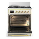 ILVE Majestic III 30-inch Dual Fuel Range with 5 Natural Gas Burner and Solid Door Electric Oven in Antique White with Brass Trim (UM30QNR3AWG)