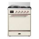 ILVE Majestic III 30-inch Dual Fuel Range with 5 Natural Gas Burner and Solid Door Electric Oven in Antique White with Copper Trim (UM30QNR3AWP)