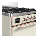 ILVE Majestic III 30-inch Dual Fuel Range with 5 Natural Gas Burner and Solid Door Electric Oven in Antique White with Copper Trim (UM30QNR3AWP)