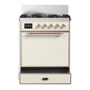 ILVE Majestic III 30-inch Dual Fuel Range with 5 Natural Gas Burner and Solid Door Electric Oven in Antique White with Copper Trim (UM30QNR3AWP)